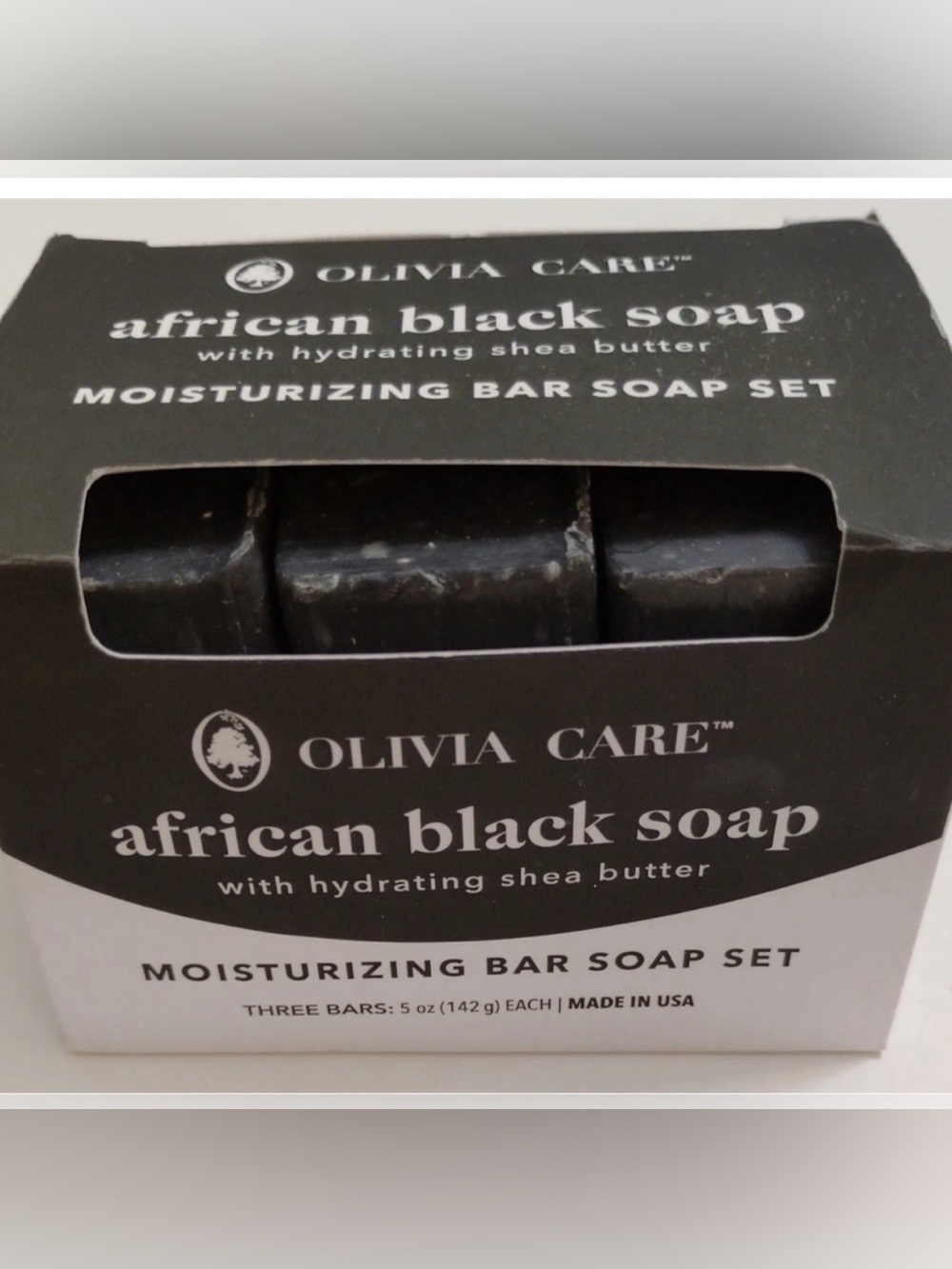 Olivia Care African Black Soap 3-Pack 5oz Bars Charcoal & Shea Butter Organic